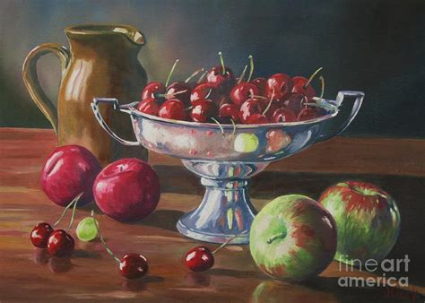 Cherries In Silver Bowl Painting By John Clark