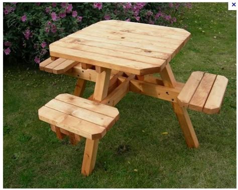 Picnic Table With Square Seats Rustic Outdoor Furniture Outdoor Diy Projects Outdoor