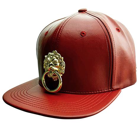 Red Faux Leather Snapback Hat Leather Snapback Hats For Men Leather Cap