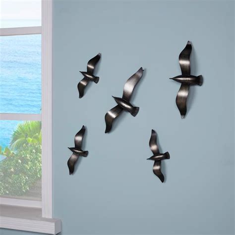 Danya B Brushed Metal Wall Decor Flying Birds Set Of 5 Hg12195 The Home Depot