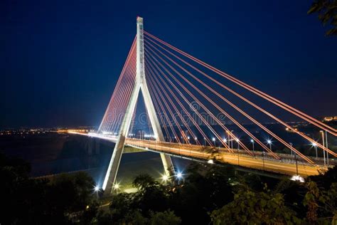 Scene Of The Cable Stayed Bridge At Night In Kaohsiung Taiwan Stock