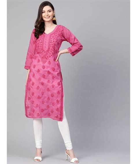 Ada Hand Embroidered Magenta Cotton Lucknow Chikankari Women Kurti A100364 Ada 3481916