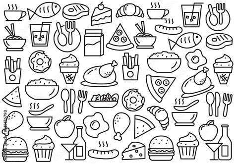 Set Of Food Doodle Vector Illustration Food Doodle Background Stock