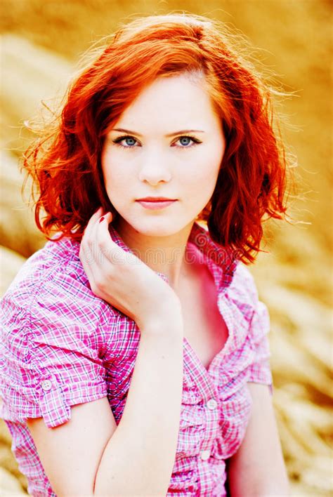 Beautiful Young Girl With Red Hair Stock Photo Image