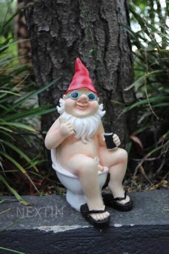 Garden Gnome Naked Nude Gnomes On Toilet Drinking Naughty Garden