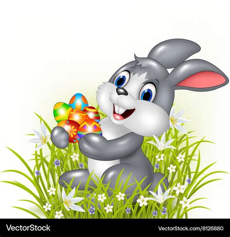 Happy Cartoon Bunny Holding An Easter Egg Vector Image