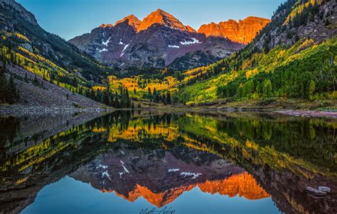 Wallpaper Autumn Forest Reflection Lake Colorado Usa