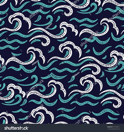 Sea Waves Vector Seamless Pattern Hand Stock Vector Royalty Free