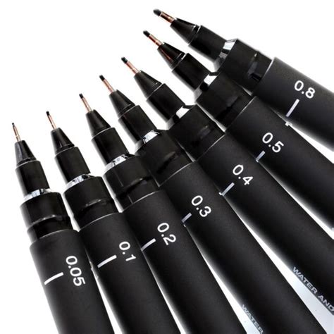 Uni Ball Pin Drawing Pen Pigment Liner Set Black Ink 005mm To 08mm