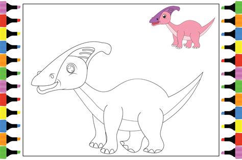 Coloring Dinosaur For Kids Simple Animal Drawing Illustration By