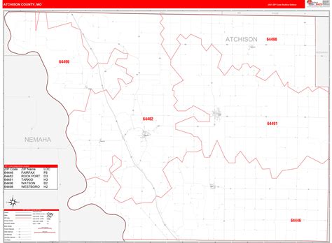 Atchison County, MO Zip Code Wall Map Red Line Style by MarketMAPS