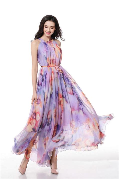 60 Colors Chiffon Purple Floral Flower Long Party Evening Wedding Lightweight Maternity Dres