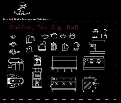 Coffee Tea Cup And Machine Dwg In Autocad 20834kb