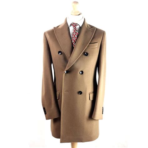 Camel Double Breasted Wool Overcoat Made In Italy