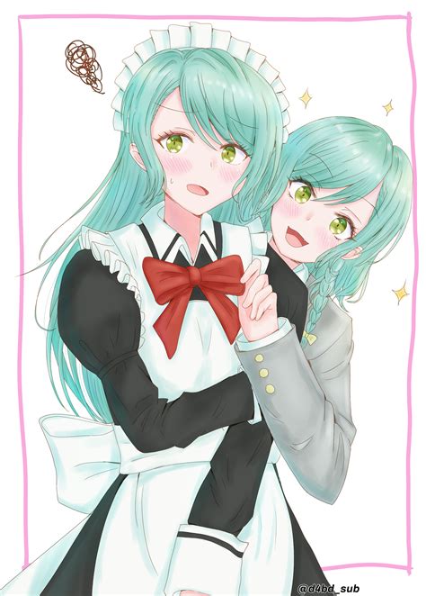 long hair short hair green hair twins anime anime girls bang dream hikawa hina hikawa