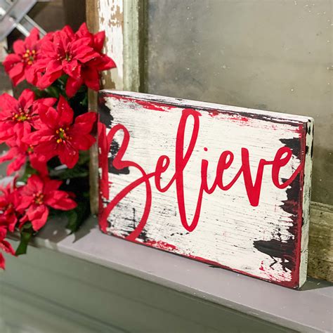 Believe Wood Sign Believe Christmas Sign Christmas Mantel Etsy