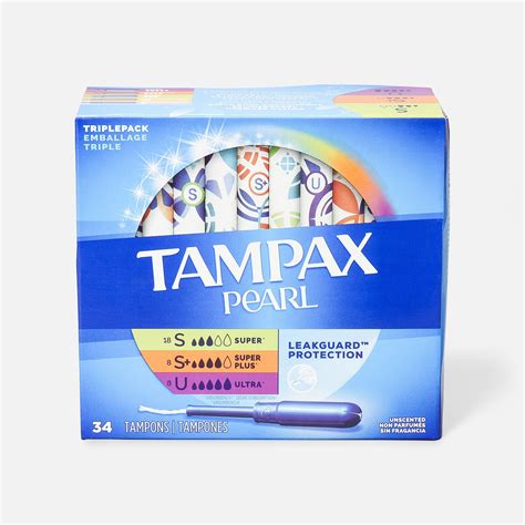 Tampax Pearl Tampons Trio Pack With Bpa Free Plastic Applicator And Leakguard Braid Unscented