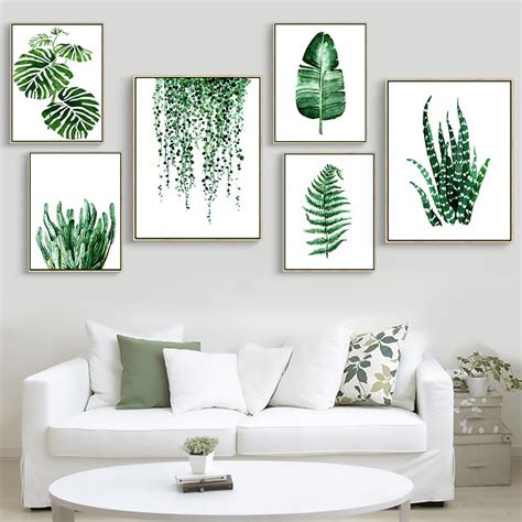 Modern Green Tropical Plant Leaves Canvas Art Print Poster Nordic Wall