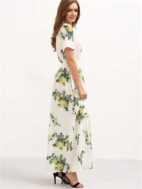 Flower Print High Waist Dress White Sheinsheinside