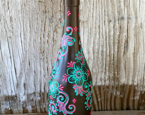 Summer Sale Hand Painted Wine Bottle Vase Up Cycled Etsy
