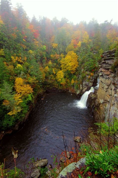 Linville Falls On The Blue Ridge Parkway In North Carolina With Fall