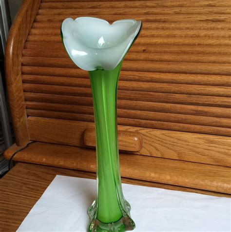 Murano Vase Art Glass Jack In The Pulpit Green Fluted White Etsy Glass Art Glass Murano