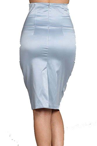 Light Blue High Waist Zippered Stretch Satin Pencil Skirt