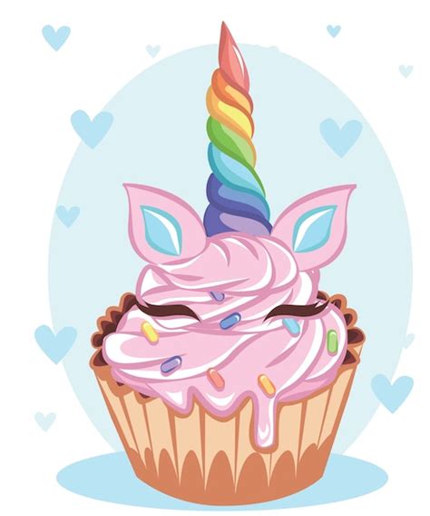 Premium Vector Cute Rainbow Unicorn Cupcake On A White Background It