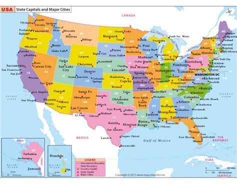 Buy United States Map Us State Capitals And Major Cities Map Us Map