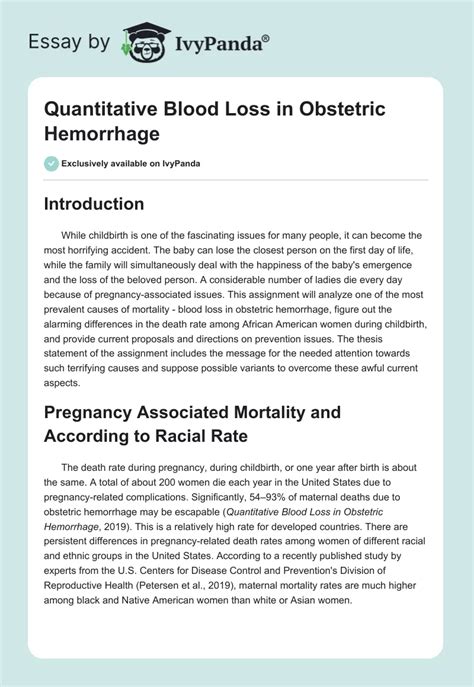 Quantitative Blood Loss In Obstetric Hemorrhage Words Research Paper Example