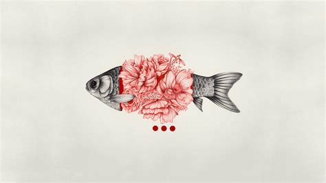 Digital Art Minimalism Simple Background Fish Flowers Dots