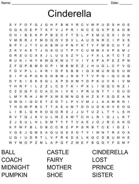 Cinderella Word Search Printable