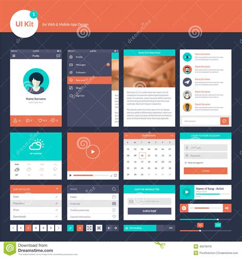 Create beautiful web pages with adobe's web design software and tools. Set Of Flat Design UI And UX Elements For Website And ...