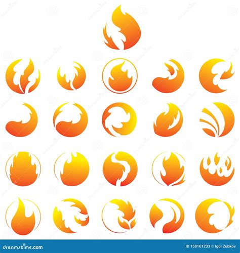 A Set Of Logos Of The Flame A Collection Of Campfires In The Form Of A