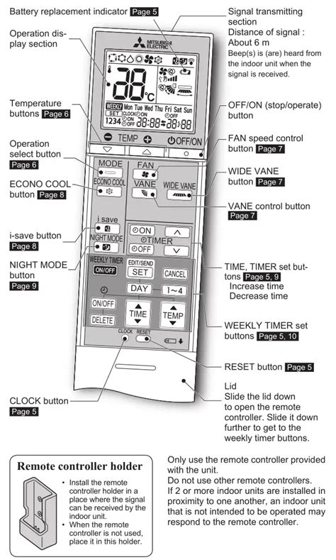 Mitsubishi Electric Air Conditioner Remote Manual Parct01mausb Remote
