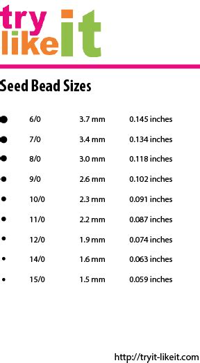 Seed Bead Size Chart Try It Like It Create It Seed