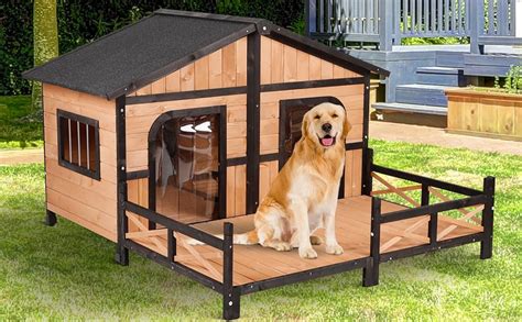 Pawhut 59x64x39 Wood Large Dog House Cabin Style