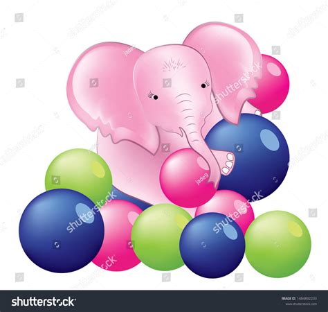 Baby Elephant Playing Colorful Balls Stock Vector Royalty Free