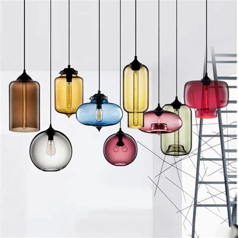 Nordic Modern Colorful Glass Bowl Pendant Lights E27 Loft Hanging Lamps