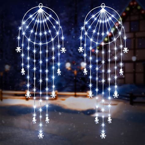 Huwena 2pcs Solar Christmas Led Light Decoration 3d Snowflake Lights