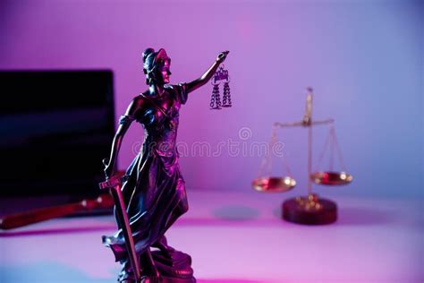 Law Concept Bronze Statue Lady Justice Holding Scales And Sword In