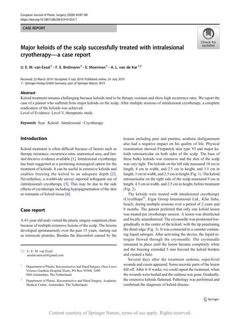 Major Keloids Of The Scalp Successfully Treated With Intralesional