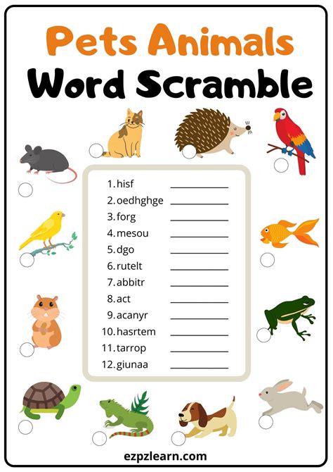 Pets Word Scramble 2