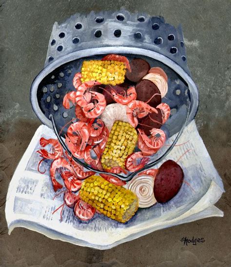 Shrimp Boil By Elaine Hodges Seafood Art Shrimp Boil Food Illustrations