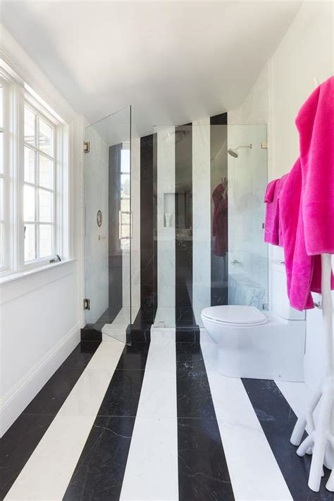 Bathroom With Black And White Stripe Tiles Contemporary Bathroom