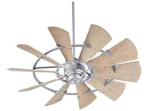 Its reversible oak and black walnut blades with a dark nickel finish are perfect for cooling down indoor and outdoor spaces larger than 18' x 20'. Quorum International Windmill Galvanized 52'' Wide Outdoor ...