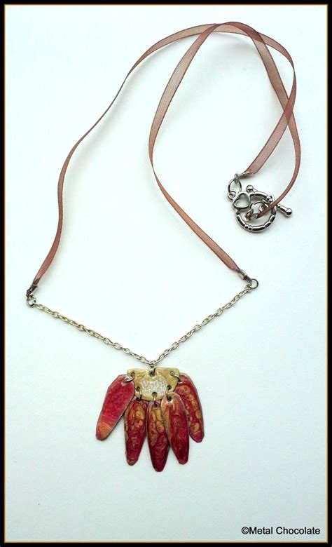 Red And Gold Summer Flower Handmade Dangle Necklace Original