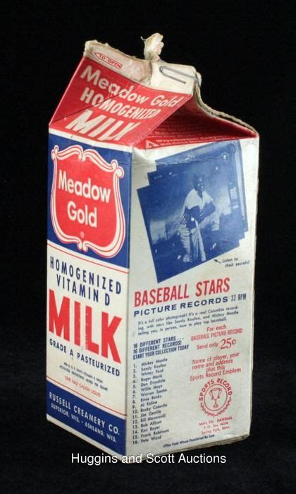 1964 Meadow Gold Milk Carton With Full Baseball Panel Gold Milk Milk