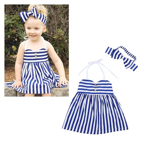 2pcs Baby Girl Dresses Beach Dresses Girl Summer Dresses Strip Blue