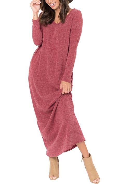 Eastlife Womens Casual Vneck Long Sleeve Plain Loose Cotton Sweater